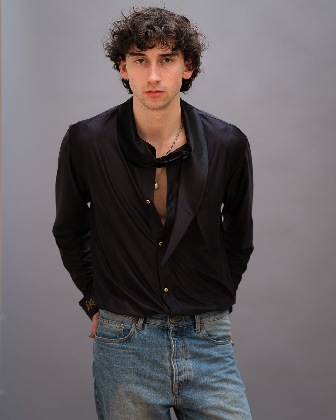 Unisex Contoured Shawl Collar Shirt