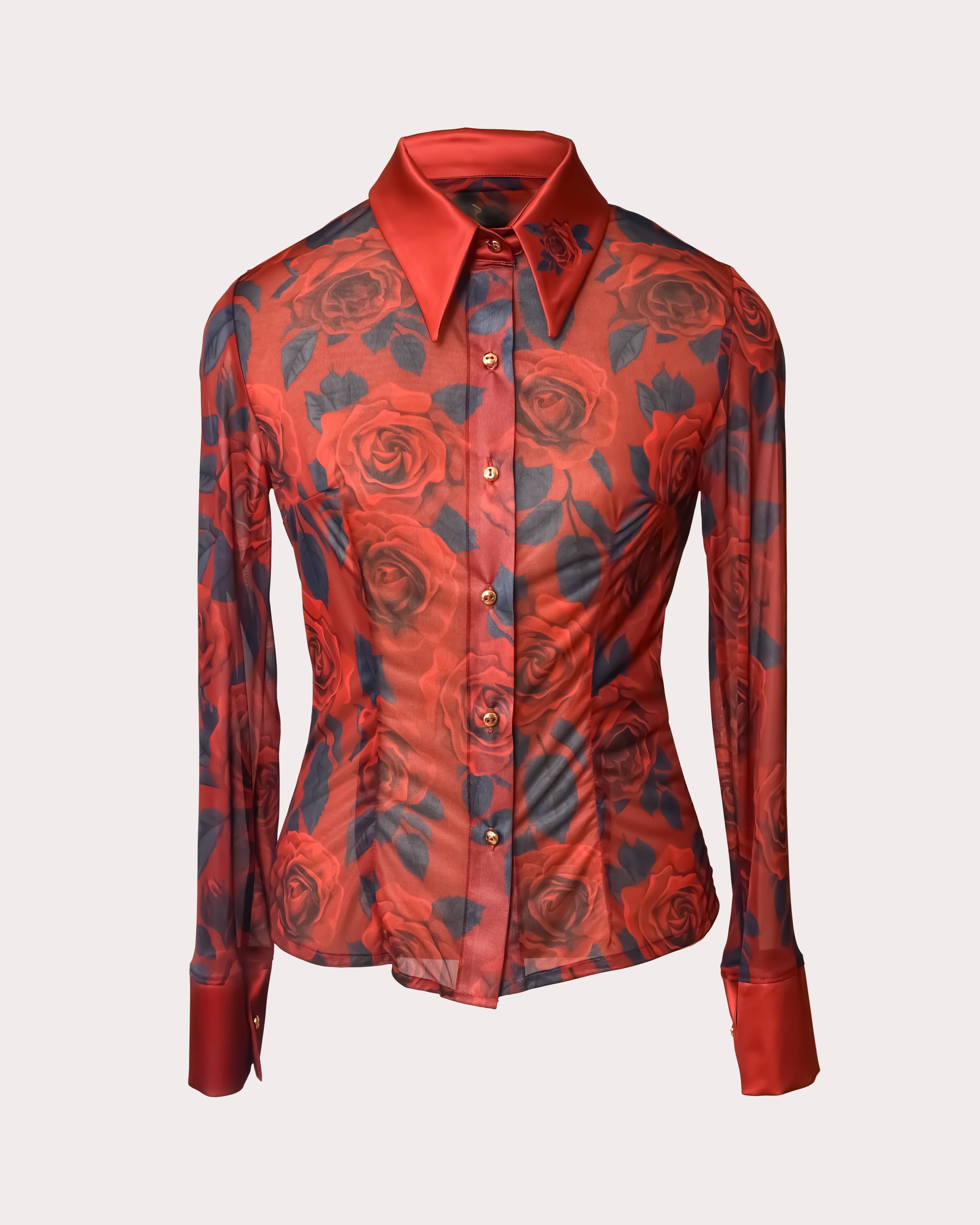Women's Sheer Red Roses Shirt