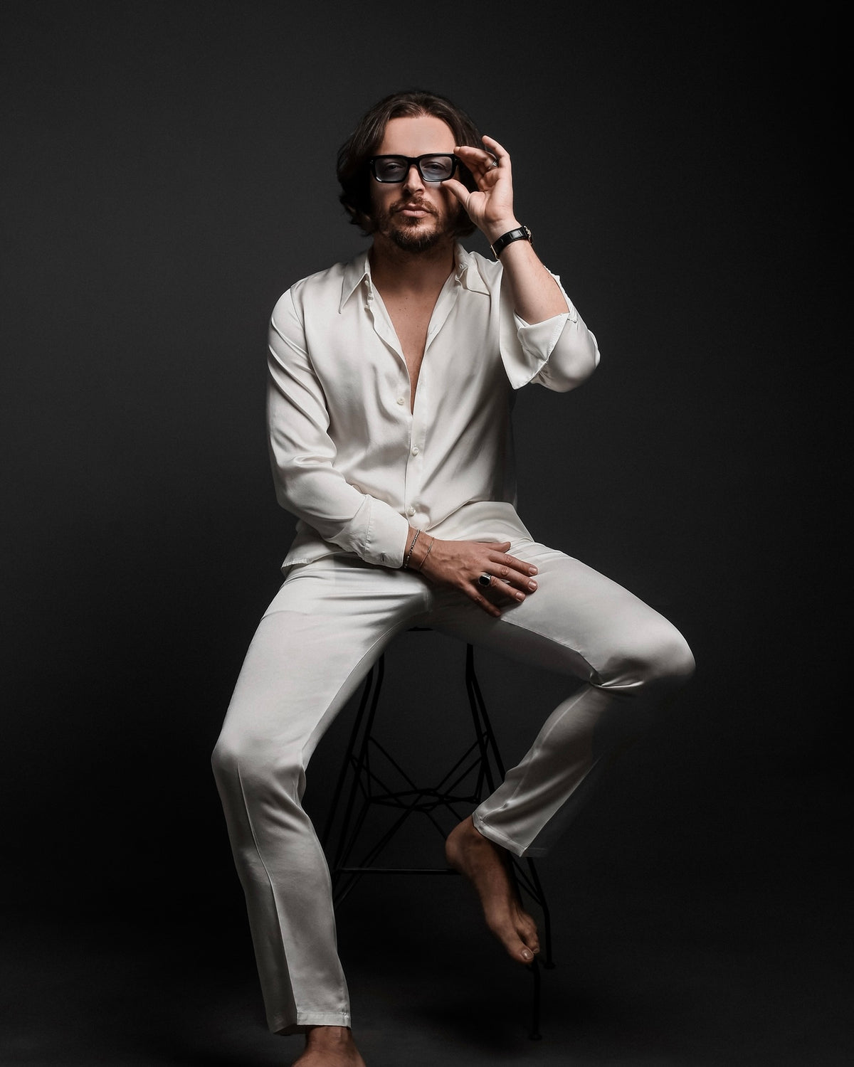 Men's Straight-Leg Silk Pants