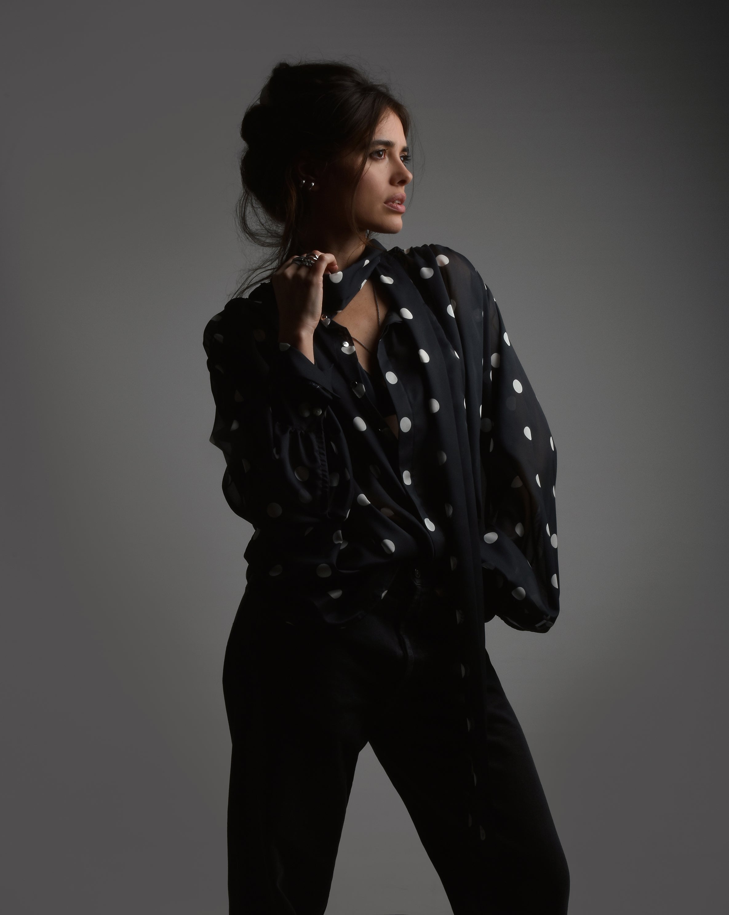 Unisex Scarf Collar Sheer Shirt