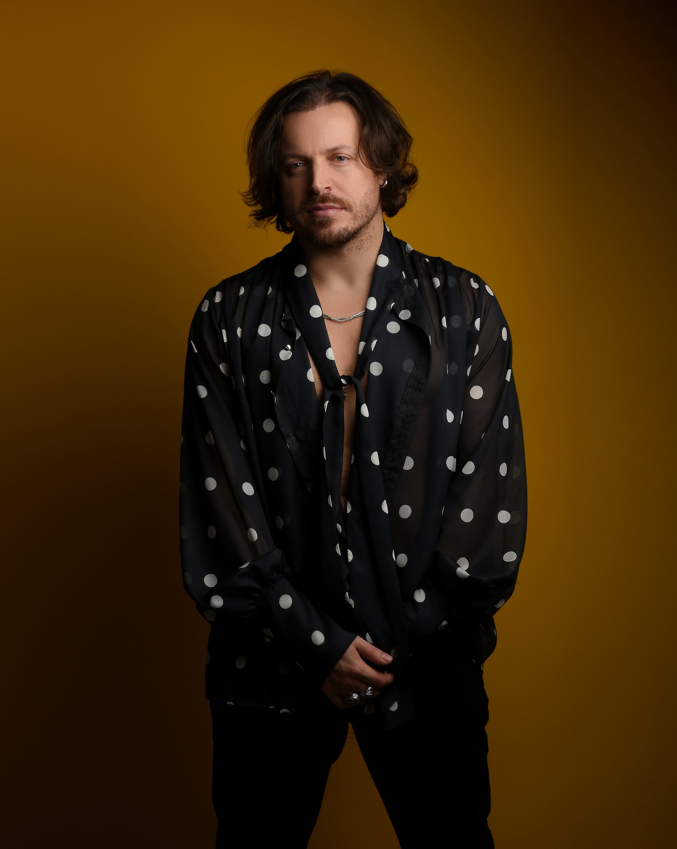 Unisex Scarf Collar Sheer Shirt