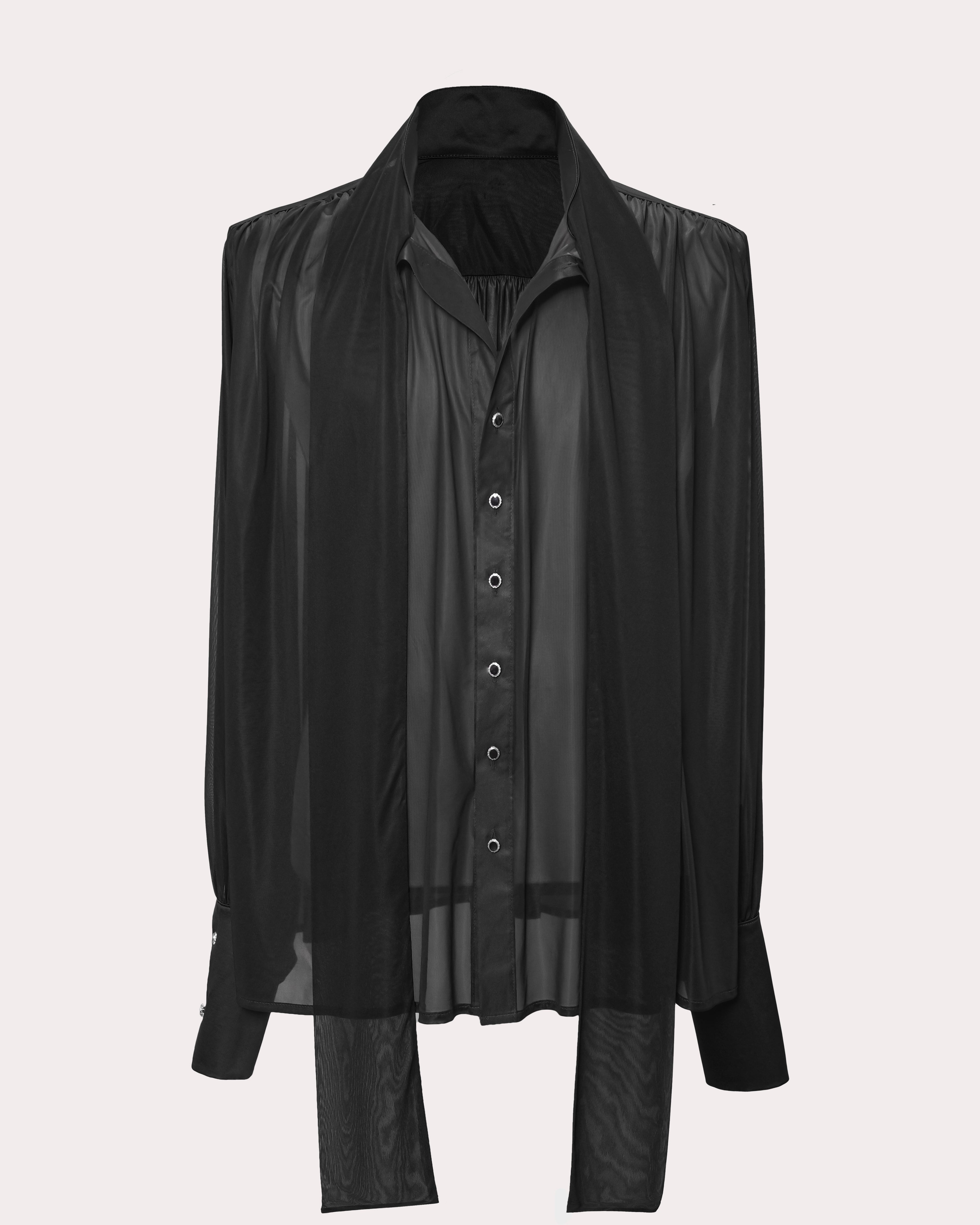 Unisex Scarf Collar Sheer Shirt