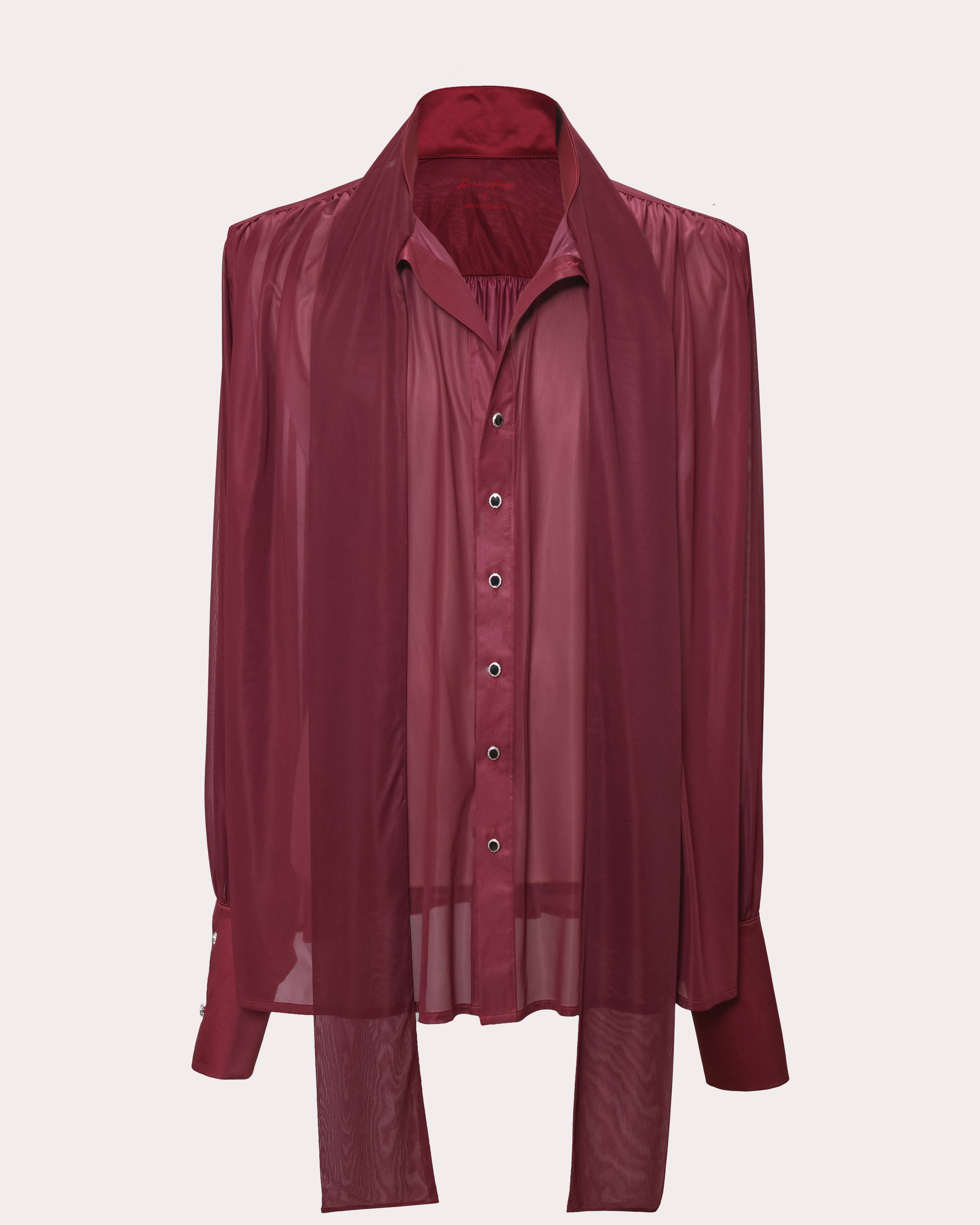 Unisex Scarf Collar Sheer Shirt